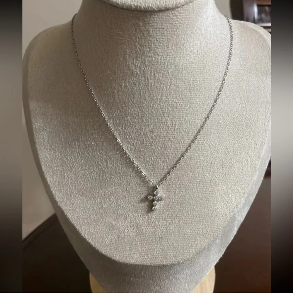 Anthropologie Barbara Cross Silver Stainless Steel Waterproof Necklace - Picture 10 of 10